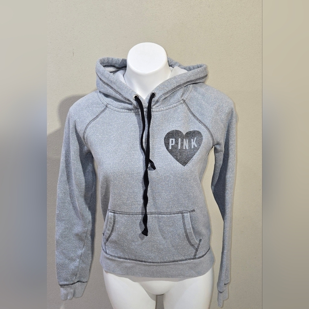Victoria's Secret Love Pink Gray Hoodie Sweatshirt Size S Small Women